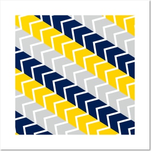 Blue Yellow And Grey Stripe And Zig Zag Abstract Pattern Design Posters and Art